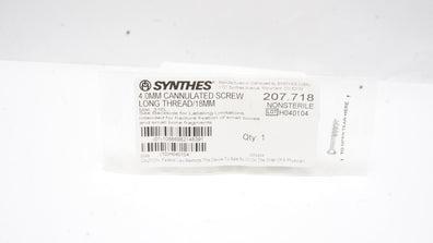 Synthes 207.718 4.0mm Cannulated Screw Long Thread 18mm